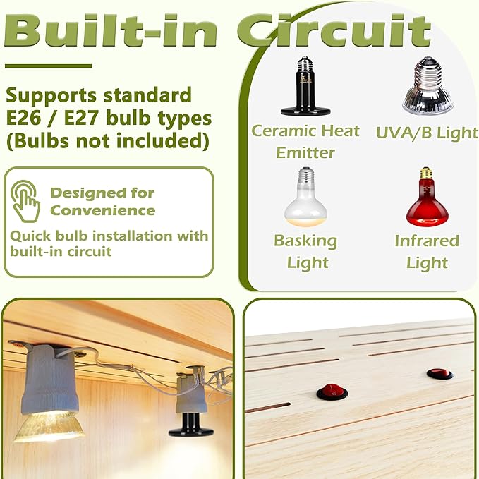 PROLEE Bearded Dragon Tank, Up to 81Gallon Reptile Enclosure, Tempered Glass Lizard Tank, Bearded Dragon Enclosure with Built-in Lamp Fixture for Chameleon (Wooden Roof, 30Gallons,24x15.5x15.5 Inch)