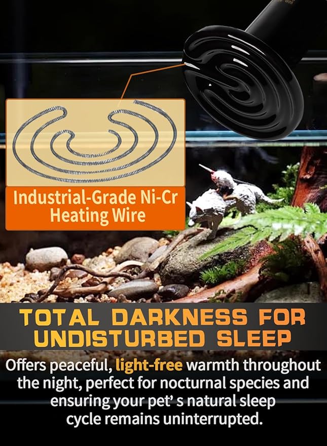 WUHOSTAM Reptile Heat Lamp with Ceramic Heat Emitter - 100W Heat Bulb for Bearded Dragon, Turtle Tank, and Chicken Coop - Infrared Basking Light for Reptiles & Amphibians ETL Listed