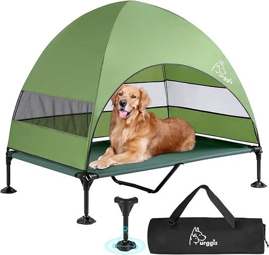 Upgraded Elevated Dog Bed with Canopy, Portable Raised Outdoor Dog Bed with Stable Anti-Slip Feet, Wider Shade Pet Bed Cot, Raised Pet Beds for Large Pets Camping, Indoor & Outdoor Use