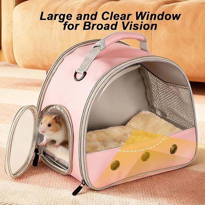 2-Pack Guinea Pig Carrier and Burrowing Bed, Portable Small Animal Cage with Clear Window, Plush and Fluffy Hideaway Pet Bed for Piggies, Hamster
