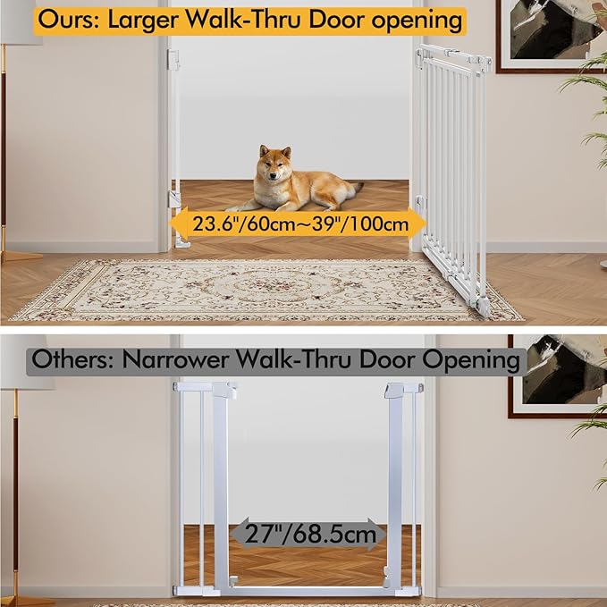 Extra Wide Baby Gate for Stairs Doorways & Kitchen, 32"-54" W x 29" H, No Bottom Bar Dog Gate, One-Handed Auto-Close, Hardware Mount Safety Gate for Dogs & Toddlers, White