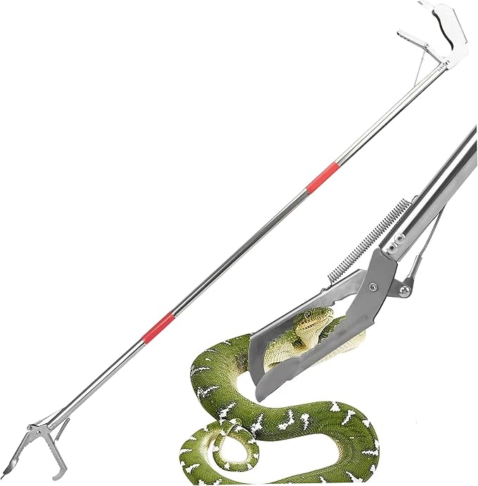 Snake Grabber Tool, 50" 3 Sections Snake Grabber, Stainless Steel Snake Tongs with Serrated Tooth, Collapsible Portable Snack Stick for EEL, Fish, Reptile