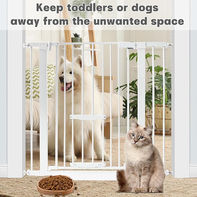 SHYUJAJIE 37 Inch Tall Baby Gate with Cat Door, Adjustable 29.55" and -40.55" Wide Auto Close Dog Gate Pressure Mounted Safety Pet Gate for Stairs, Doorway, House