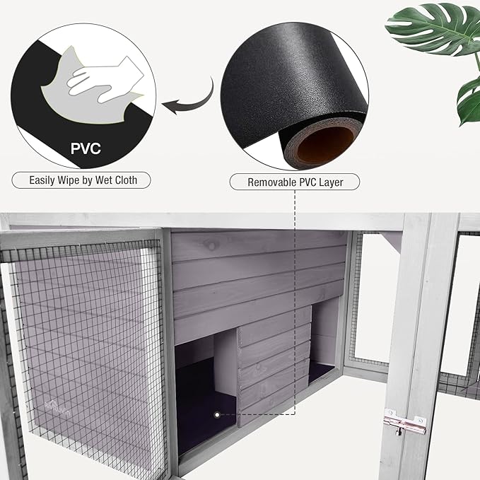Chicken Coop Large Wooden Rabbit Hutch Indoor Outdoor with 2 Living House ANG PVC Layer for Chicken, Hutch, Ducks