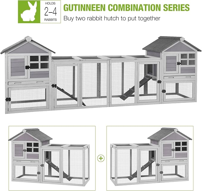 GUTINNEEN 51.6" L Chicken coop Outdoor Rabbit Hutch Indoor Bunny Cage Expandable Duck House for Small Chickens (Grey)