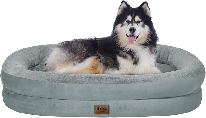 Orthopedic Dog Bed for Extra Large Dogs, XL Waterproof Dog Bed with Bolsters, Supportive Egg Crate Foam Pet Couch Bed with Removable Washable Cover & Non-Slip Bottom, Grey