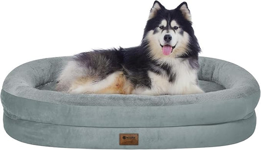 Orthopedic Dog Bed for Extra Large Dogs, XL Waterproof Dog Bed with Bolsters, Supportive Egg Crate Foam Pet Couch Bed with Removable Washable Cover & Non-Slip Bottom, Grey