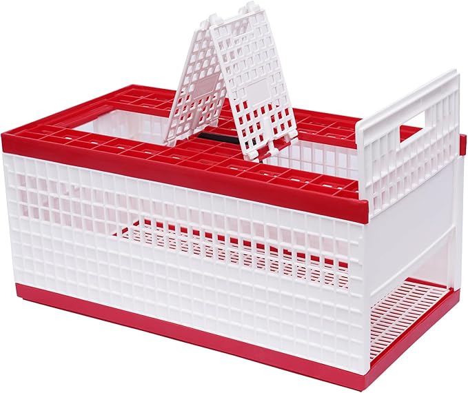 Foldable Pigeon Cage with Handle Portable Bird Travel Carrier Cage Transportation Pigeon Nest Box, 60 x31x26cm, Red