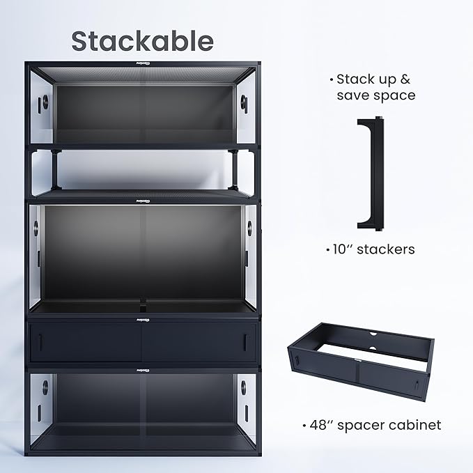 Phailozoo Stackable Reptile Enclosure, 85 Gallon Reptile Tank for Bearded Dragon, Snake, Ball Python, Colorful Aluminum Frame & Front Opening Tempered Glass Door with Handles for Easy Maintenance