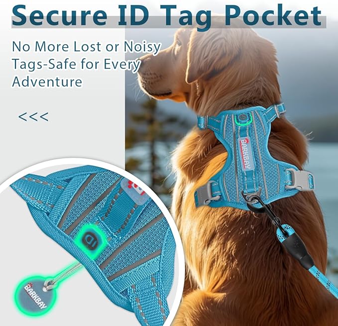 BARKBAY Dog Harness No Pull with ID Tag Pocket - Heavy Duty, Reflective, Easy Control for Large Dogs(Ocean Blue,XL)