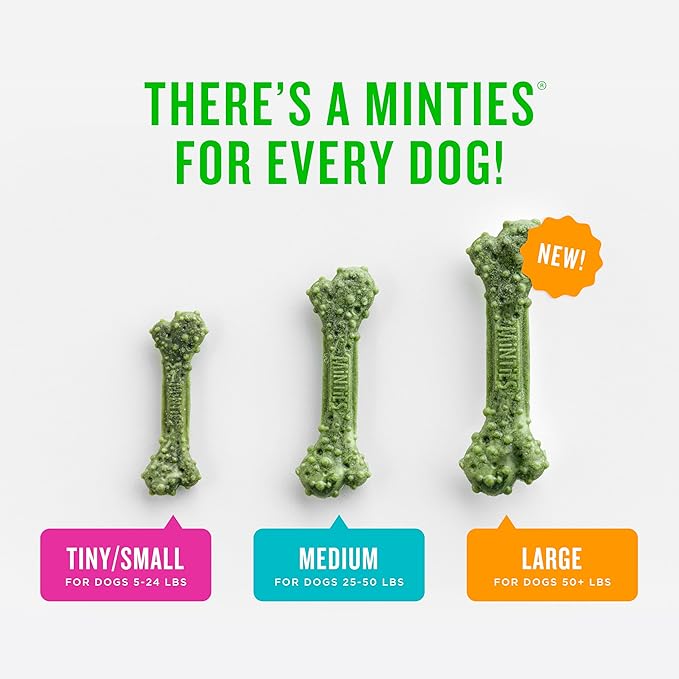 Minties Dog Dental Bone Treats, Tiny/Small Dental Dog Treats, 5-25 lbs, Clean Teeth, Fight Bad Breath, Removes Plaque and Tartar, 120 Count
