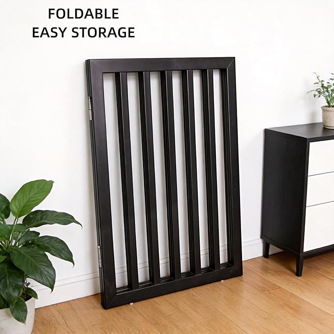 ZJSF Freestanding Indoor Dog Gate for House Foldable Wood Puppy Gate for Doorways Pet Gate for Stairs Extra Wide Pet Fence, Black, 24" Height 2 Panels