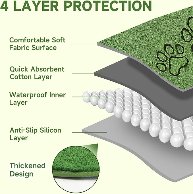 Homimp Washable Pee Pads for Dogs, 2 Pack Super Absorbent Reusable Puppy Pads,Green Long Wool Fake Grass for Potty Training, Upgrade Non-Slip and Leak-Proof,Floor,Couch,Bed and Crate,Green 36"×41"