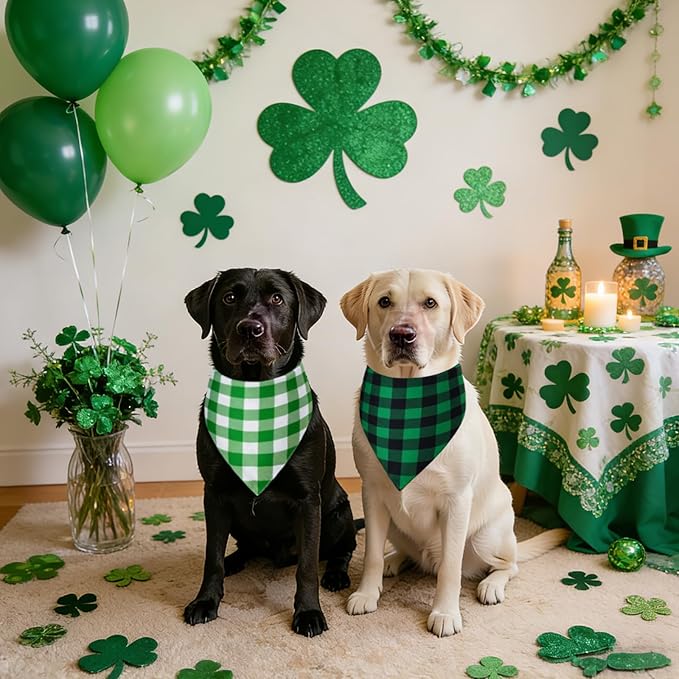 St Patricks Day Dog Bandanas Small 2PCS, Triangle Reversible Scarf for Boy and Girl, Adjustable Puppy Bibs for Pet Cats