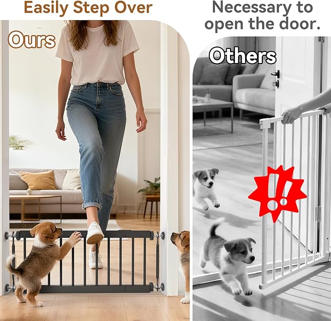 Short Dog Gate,18"-45" Adjustable Extra Wide Metal Short Dog Gate to Step Over, 18" Tall Small Pet Gate with 3 Extension Kits