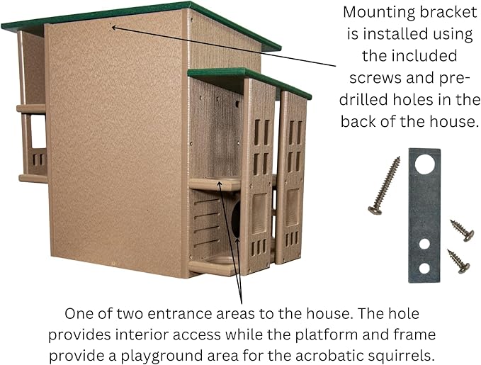 JCS Wildlife Nutty Mansion Squirrel House – Spacious, Durable, and Eco-Friendly Shelter for Backyard Wildlife (Tan/Green)