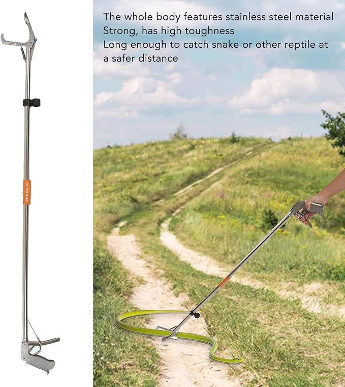 Diydeg Snake Tong Professional Stainless Steel Extra Long Collapsible Reptile Grabber Rattle Snake Catcher Heavy Duty Wide Jaw Handling Tool Snake Grabber Tool with Lock for Outdoor