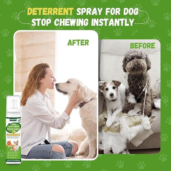 No Chew Spray for Dogs, Bitter Apple Spray for Dogs Cats Anti Chewing Licking from Furniture, Bandages, Dog Training & Behavior Aids Spray, Indoor & Outdoor Use, 200ML (Colorless, 2-Pack)