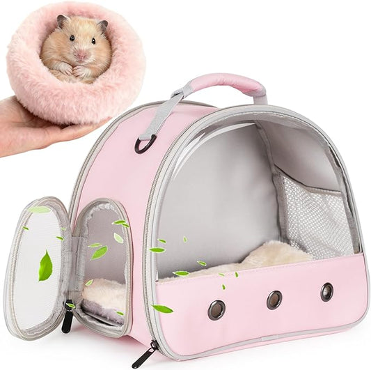 2-Pack Guinea Pig Carrier and Burrowing Bed, Portable Small Animal Cage with Clear Window, Plush and Fluffy Hideaway Pet Bed for Piggies, Hamster