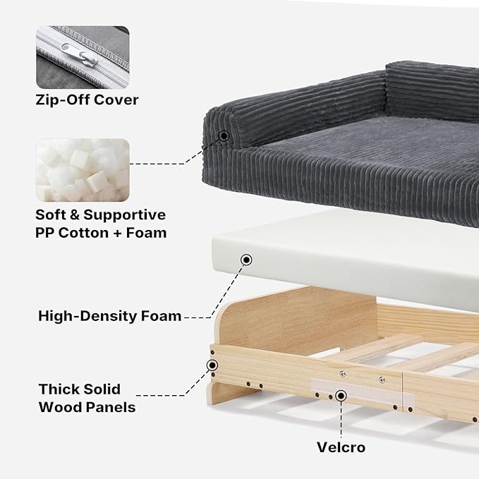 Veehoo Elevated Dog Bed Indoor, Wood Furniture Style Dog Couch Sofa with Removable Washable Cover, Cute & Durable Dogs Bed Furniture for Small Dogs & Puppies Up to 40 lbs