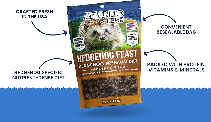 Atlantic Rush Hedgehog Feast Premium Food - Resealable Bag of Hedge Hog Delite- Small Critter Supplies Hedge Hog Food - Hedgehog Treats- Sourced & Made in The USA (2lb Hedgehog Feast)