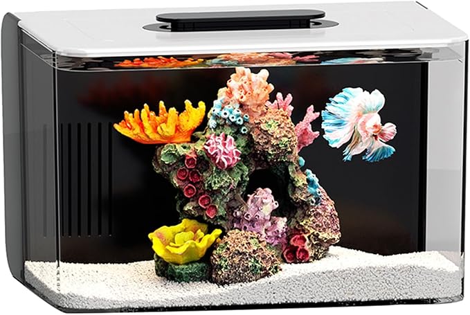 2.5 Gallon Fish Tank Small Aquarium Starter Kit with Hidden Filtration, 3 Color Light, Self Cleaning Nano Tank for Betta, Shrimp, Guppy, Angelfish