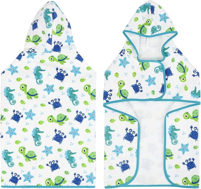 HDE Dog Bathrobe Super Absorbent Quick Drying Puppy Towel Wrap Coat Adjustable After Bath Robes with Hood for Dog Sizes S-XXL Sea Animals L