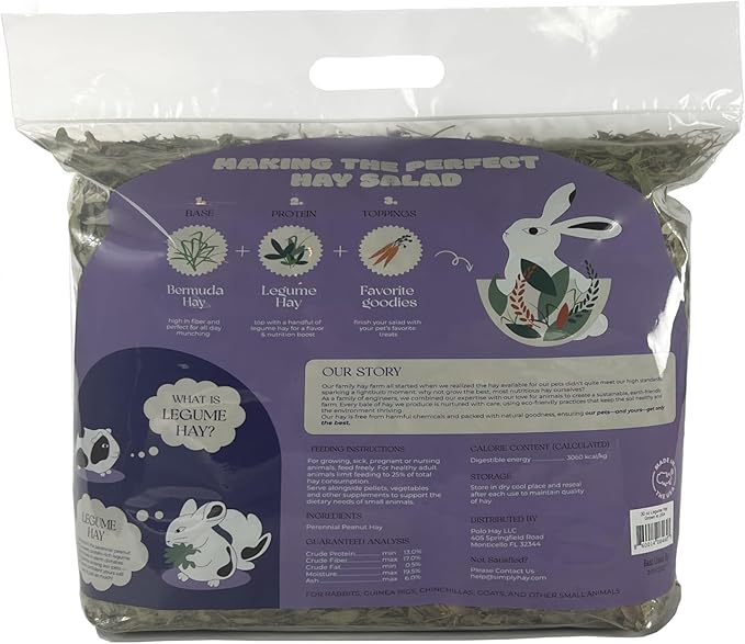 Legume Hay – Premium Perennial Peanut Hay for Rabbits & Small Pets – Sweet, Appetizing Flavor, Nutrient-Rich, All-Natural, Hand-Packed on Family Farms (30 Ounces)