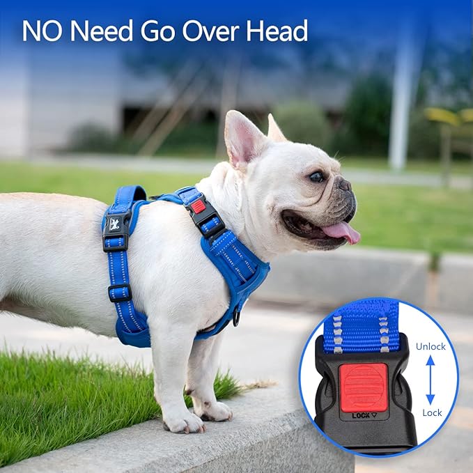 PoyPet No Pull Dog Harness, No Choke Reflective Dog Vest, Adjustable Pet Harnesses with Easy Control Padded Handle for Small Medium Large Dogs(Royal Blue,XS)