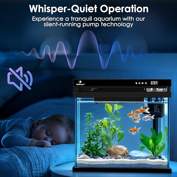 fishkeeper 2.3G Smart Aquarium - HD Glass Fish Tank Kits with Auto Feeder, Self-Cleaning Silent Filter Pump, Aromatherapy, Temperature Display & 7-Color RGB Lights for Desktop, Office, Room