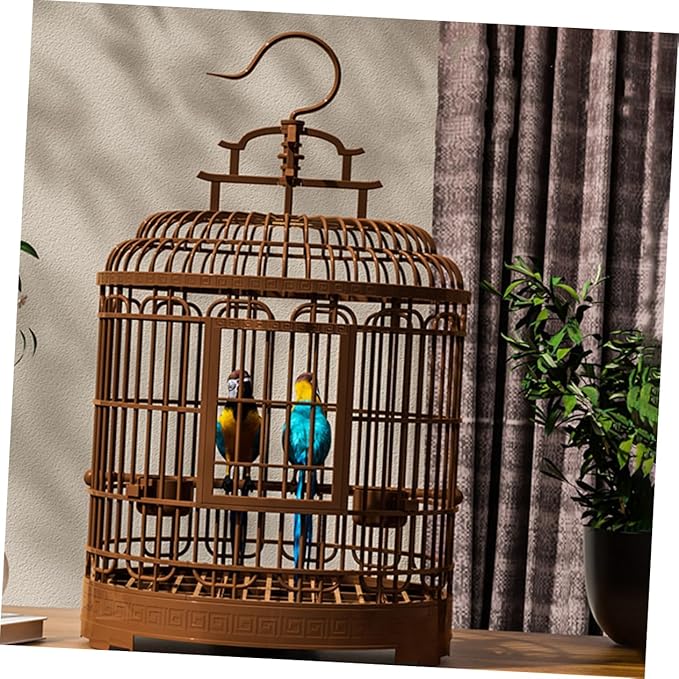 Large Retro Plastic Bird Cage Villa for Home and Outdoor Use Portable Travel Carrier for Parakeets Cockatiels and Lovebirds Spacious Design Easy Access and Detachable Base