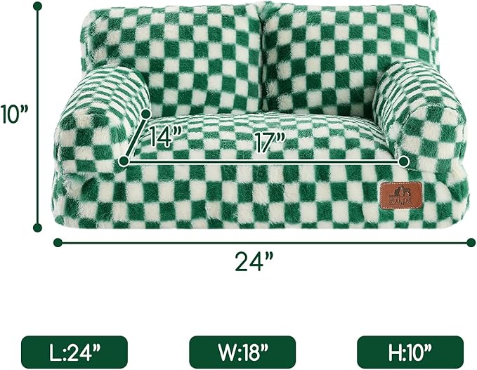 Hollypet Fluffy Dog Cat Bed Pet Couch Beds Plush Soft Warming Washable Puppy Bed for Small Medium Dogs and Large Cats, Forest Green and White, 24" L x 18" W x 10" Th