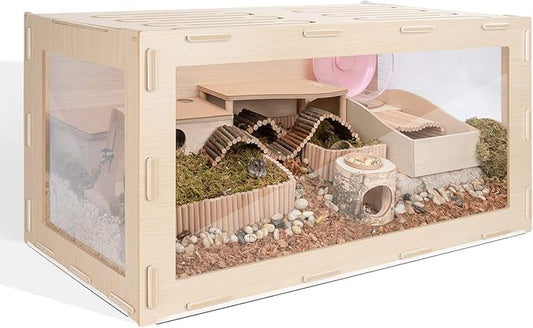 Niteangel Bigger World - MDF Aspen Terrarium for Hamster Gerbils Mice Lemming Degus or Other Small-Sized Pets(39.4 x 19.7 x 19.7 inches, Burlywood)