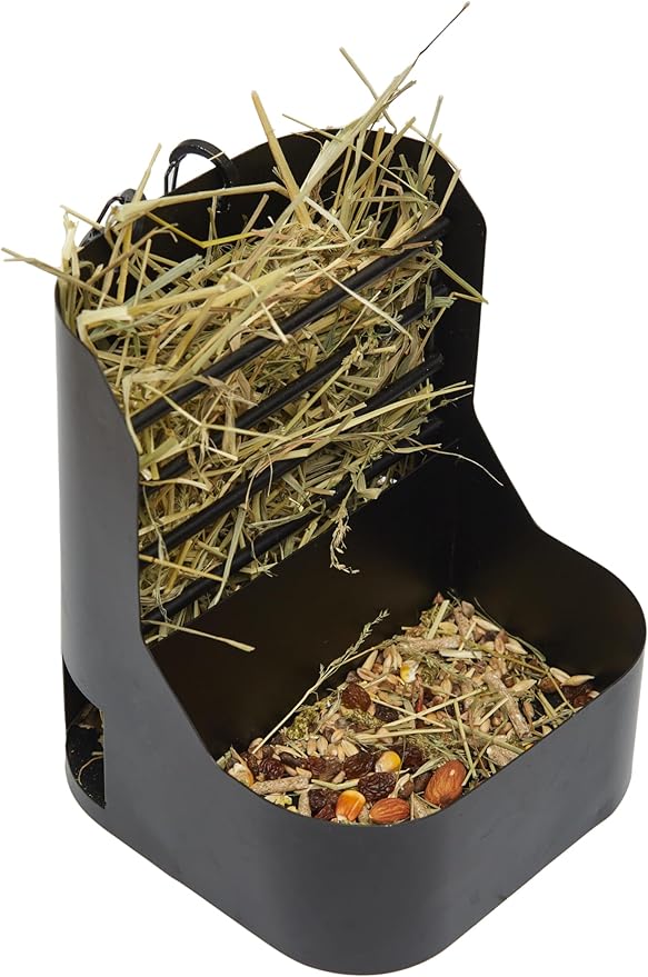 Hay and Food Feeder for Rabbit, Guinea Pig, Bunny, Chinchilla, Heavy Duty Metal Bin 5.5 x 5.5 x 7 inch (Pack of 1)