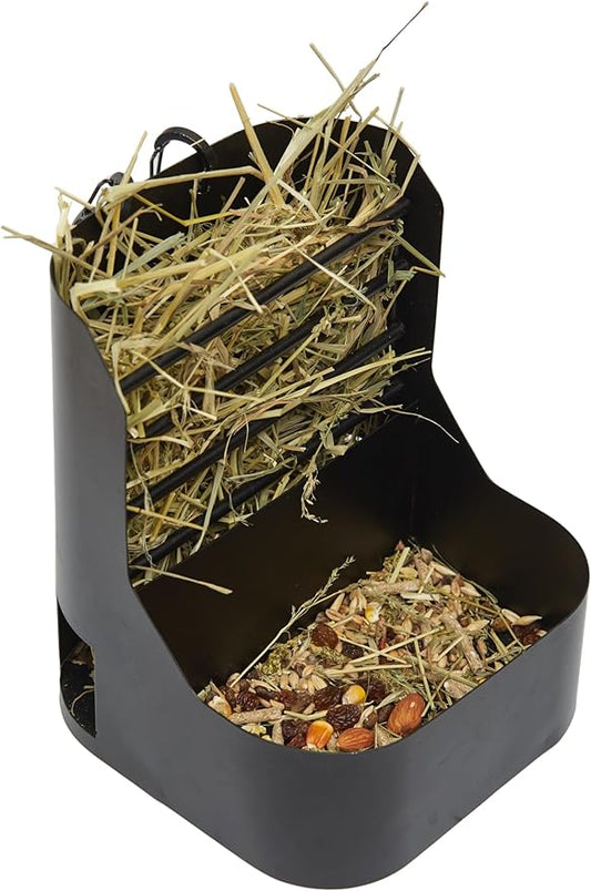 Hay and Food Feeder for Rabbit, Guinea Pig, Bunny, Chinchilla, Heavy Duty Metal Bin 5.5 x 5.5 x 7 inch (Pack of 1)