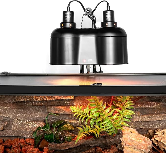 REPTI ZOO Dual Reptile Light Fixture, Max 150W Dual Dome Heat Lamp Fixture with Independent Switches Reptile Tank Accessories UVB Light Fixture (Bulb Not Included)