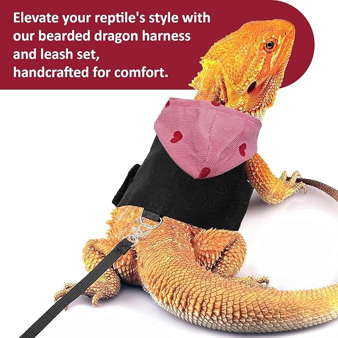 Bearded Dragon Lizard Hoodie Leash Suit Reptile pet Outdoor Chest Harness Chameleon Squirrel Leash Hooded Clothes Suitable for Bearded Dragon Lizard Reptiles（Red hat）
