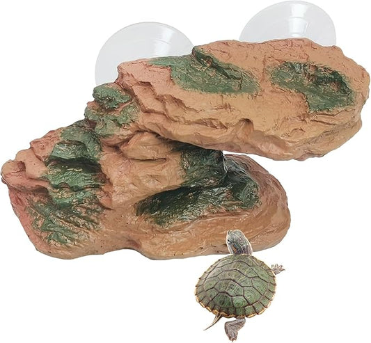kathson Turtle Basking Platform Floating Turtle Dock Baby Tortoise Climbing Ramp Shale Reptiles Dock Resting Terrace Stone Aquarium Ornament for Frogs Newts (Red Size:8.2”Lx3.3”Wx3.1”H)
