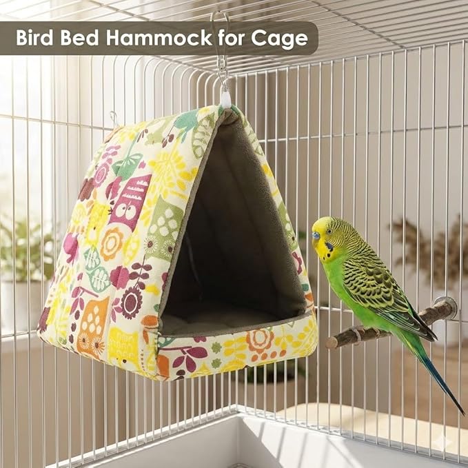 ANZOME Safety Bird Bed Hammock - Anti-Tangle Fleece Warm Bird Nest for Cage, Cozy Winter Hut for Parakeets, Cockatiels, Conures & Lovebirds (M Size, Washable Base)