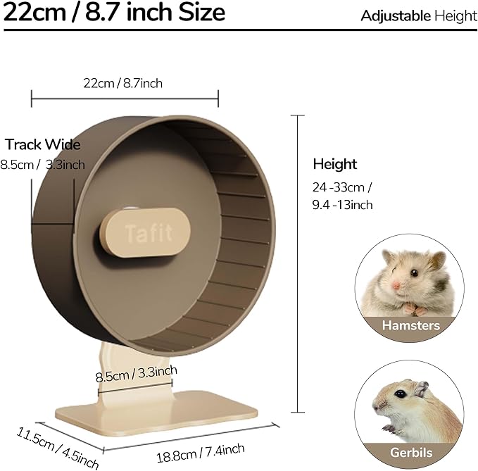 Silent Hamster Wheel 8.7 Inch Dual-Bearings Small Animals Quiet Running Exercise Wheels, Height Adjustable for Dwarf Hamsters, Gerbils, Mice, Hedgehog, Lemmings, or Other Small Pets,Mousse White