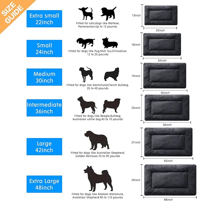 Dog Beds Crate Pad for Extra Large Dogs Ultra Soft Dog Crate Bed Washable & Anti-Slip Kennel Pad for Dogs Cozy Sleeping Mat,Dark Gray 48inch