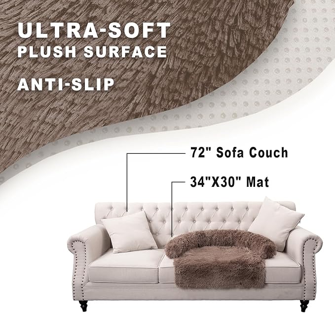 Tinaco Calming Dogs/Cats Bed Mats, Dog Pad Washable Removable Couch Cover, Plush Long Fur Mat for Pets, Waterproof Lining, Perfect for Small, Medium and Large Dogs and Cats (Desert Brown, 34"x30")