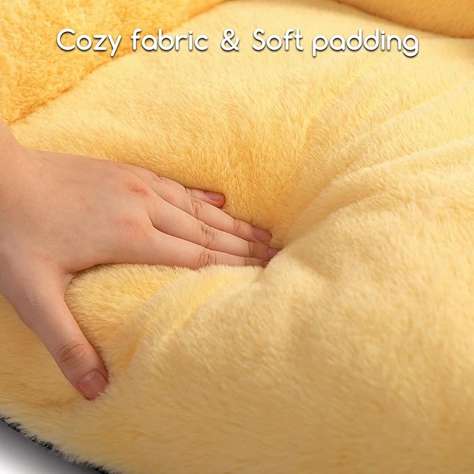 Hollypet Fluffy Dog Cat Bed Pet Couch Beds Plush Soft Warming Washable Puppy Bed for Small Medium Dogs and Large Cats, Yellow, 24" L x 18" W x 10" Th