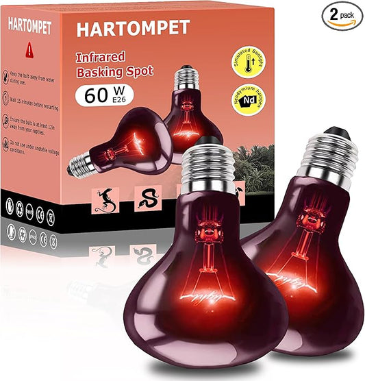 60W Infrared Red Heat Lamp – Perfect Basking Spot Bulb for Lizards, Bearded Dragons, Snakes & Chickens; Efficient Red Heat Emitter for Brooders and Terrariums, E26 Base | 2 Pack