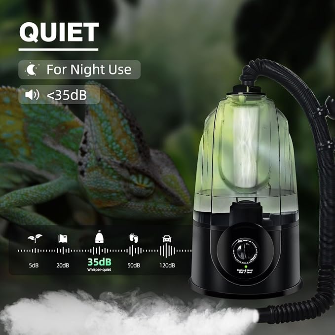 Coospider 3.8L Reptile Fogger Mister, Quiet Reptile Humidifier for Reptiles Tank, Terrarium Humidifiers, Reptile Misting System for Reptiles Amphibians Herps Vivarium (Dual Hose)
