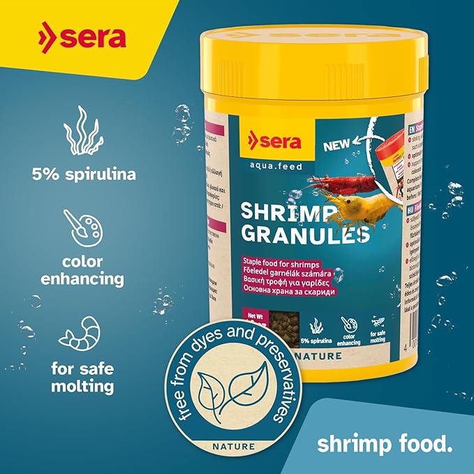 Sera Shrimp Granules, 1.9 oz I Premium Shrimp Food with spirulina & Alder Cones | Provides Healthy Growth, molting & Fertility | No Dyes or preservatives | Ideal for Fresh & Marine Water Shrimps