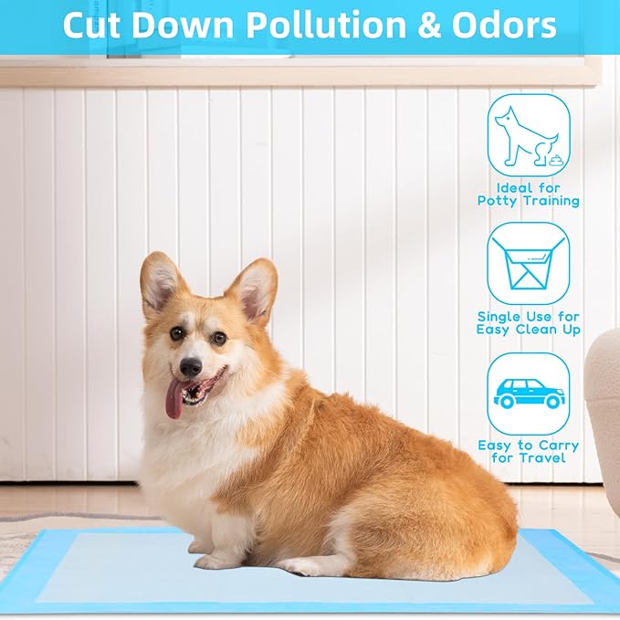Super Absorbent Waterproof Dog and Puppy Pet Training Pad, Housebreaking Pet Pad, 100-Count Extra Small-Size, 17’’X23.6’’, Blue (Pack of 2)