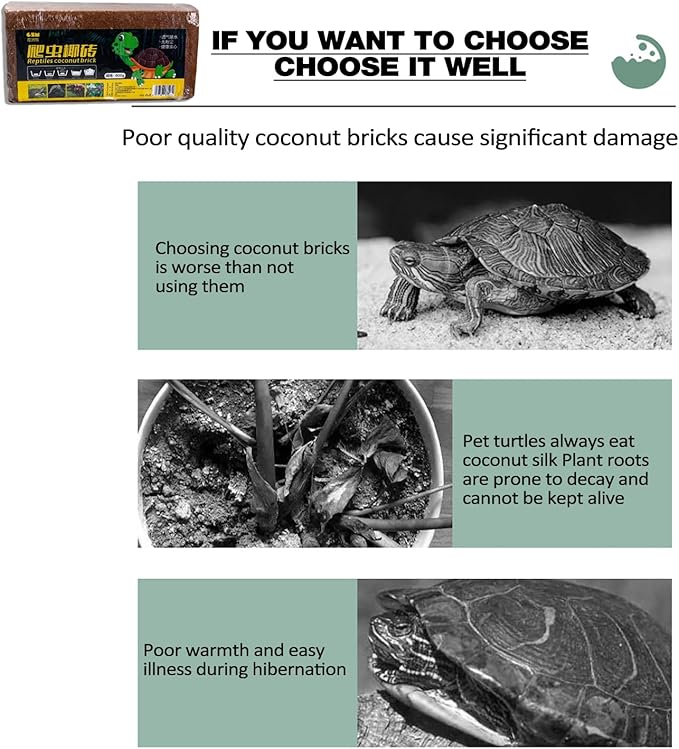 Compressed Coconut Chip Substrate for Reptiles Coco Husk Bedding Brick for Ball Pythons, Snakes, Tortoises, Geckos, Frogs, or Lizard Terrarium Tanks