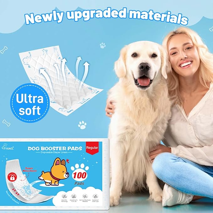 Dog Diaper Liners for Dog Diapers Male and Female 100ct Super Absorption Disposable Booster Pads for Most Reusable Pet Belly Bands, Washable Puppy Diapers Female and Male Wraps