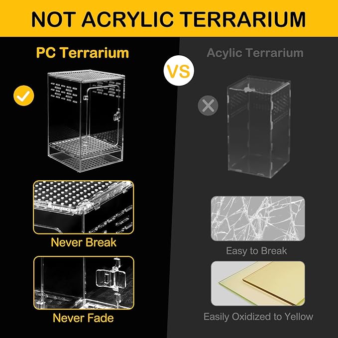 Reptile Terrarium,6" x 6" x 10" Tall Crested Gecko Tank,Polycarbonate Starter Kit Vertical Reptile Enclosure with Ventilation for Arboreal Tarantula Cribs,Tree Frog Cage,Small Reptiles Habitat